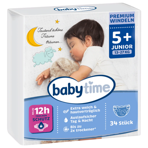 Babytime Premium Diapers Size 5+ / 13-27kg / 34pcs